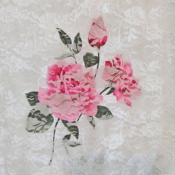 Sugar Moon Y2K Lace Blouse Women Size XL White Roses Sheer Fairy Romantic Retro - Picture 2 of 9